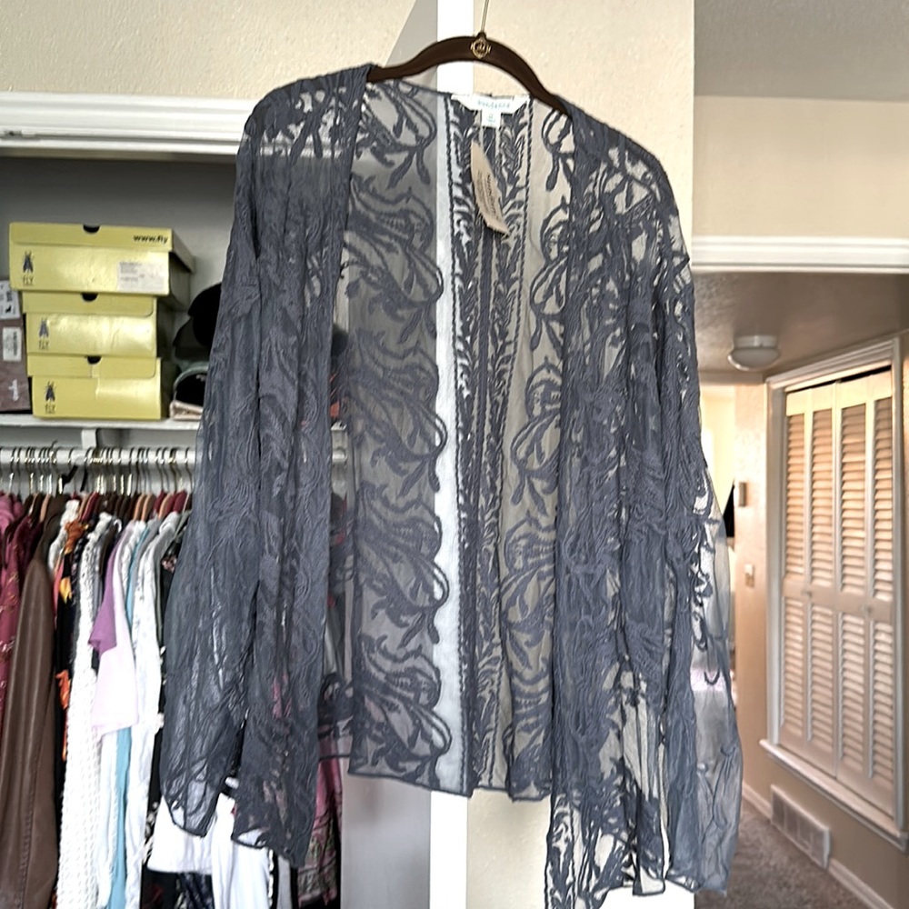 Sundance Dusty Blue Coverup Jacket lace.